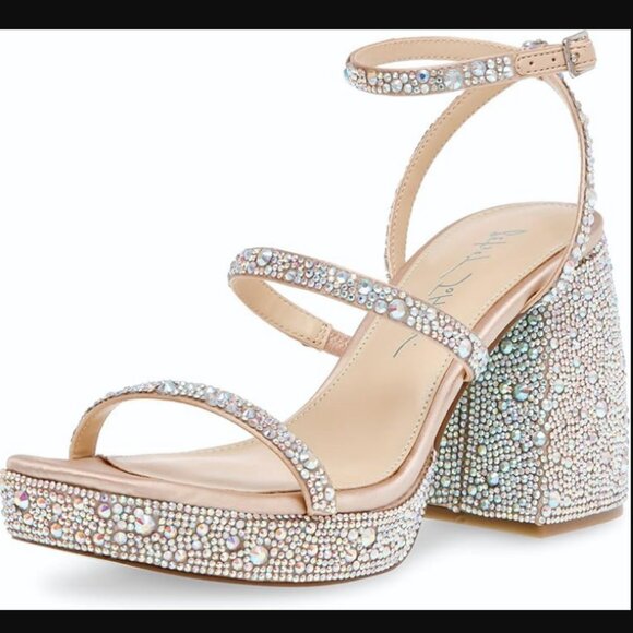 NIB Betsey Johnson Rhinestone Platform Sandals, sz 7.5 - Picture 1 of 7